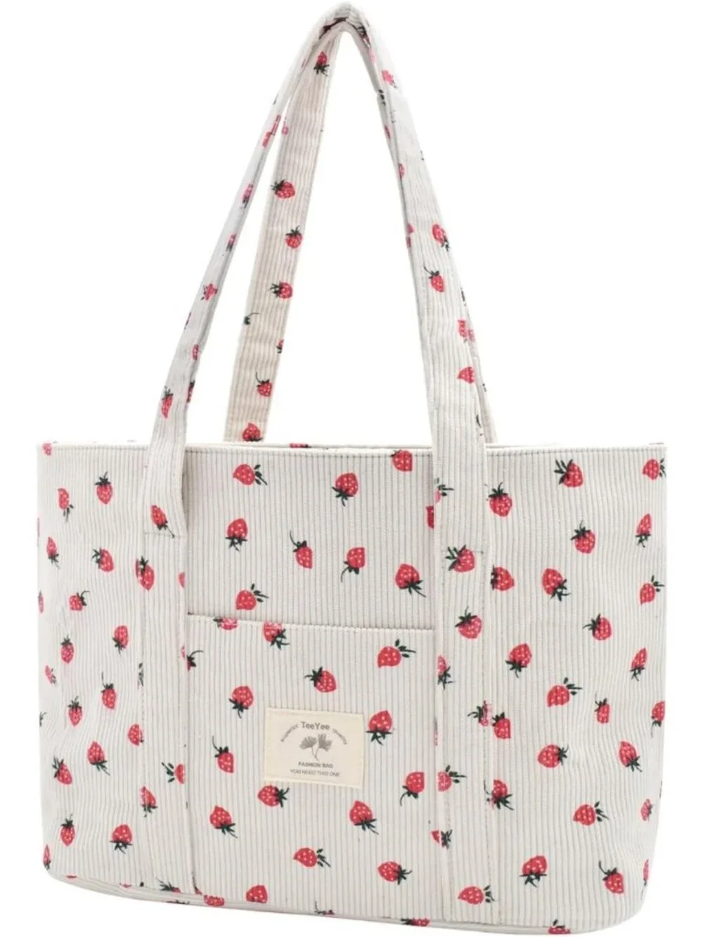 Stylish Large Corduroy Tote Bag - Zippered Shoulder Bag with Pockets for Women